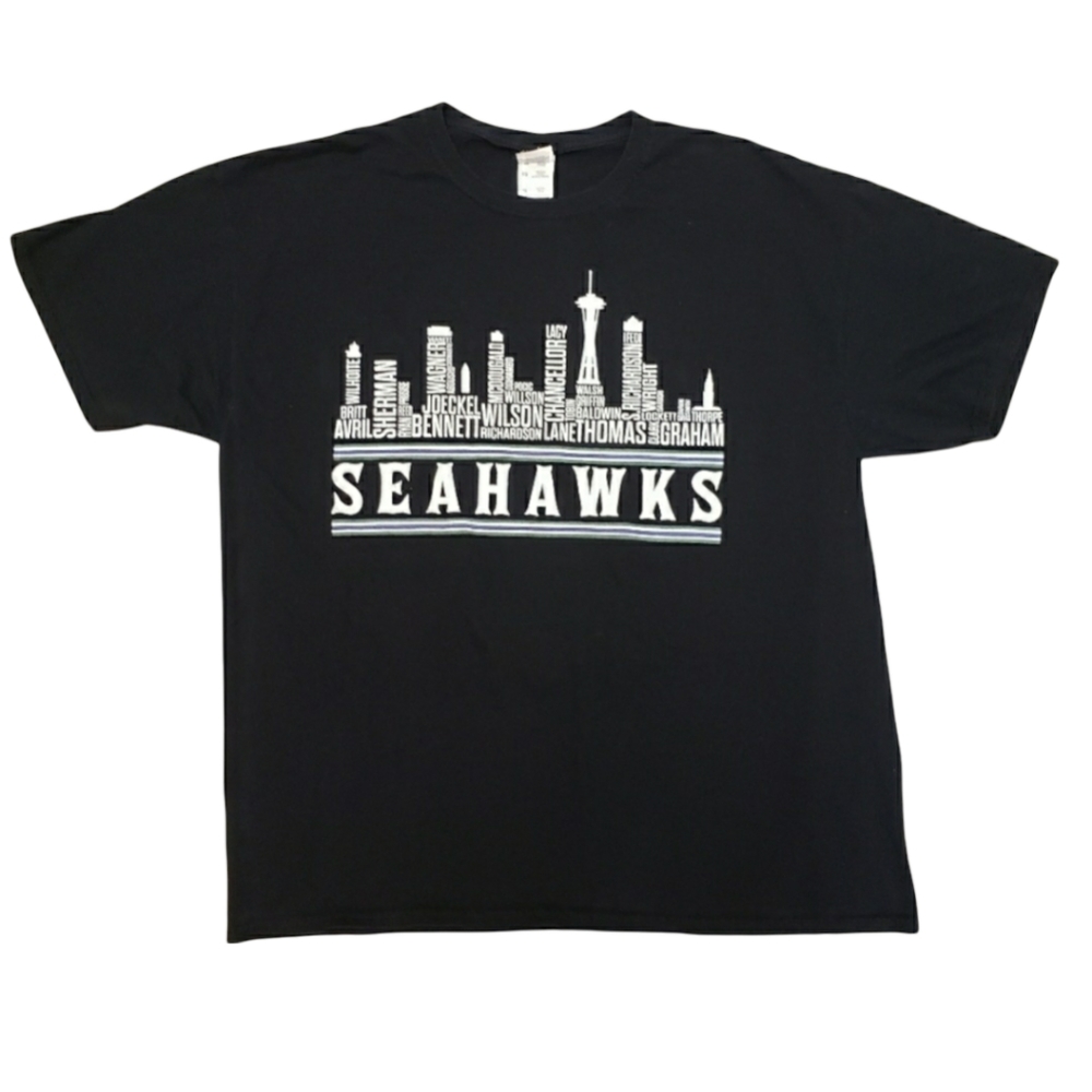 Seattle Seahawks Roster T-shirt Men's Size XL Black White Shortsleeve Football